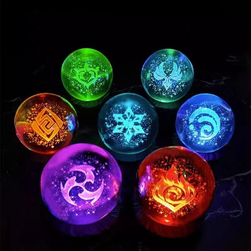 

GENSHIN IMPACT Glowing Crystal Balls Game God Of Version Pyro Electro Geo Dendro Anemo Prop Luminous 7 Element Anime Ornaments