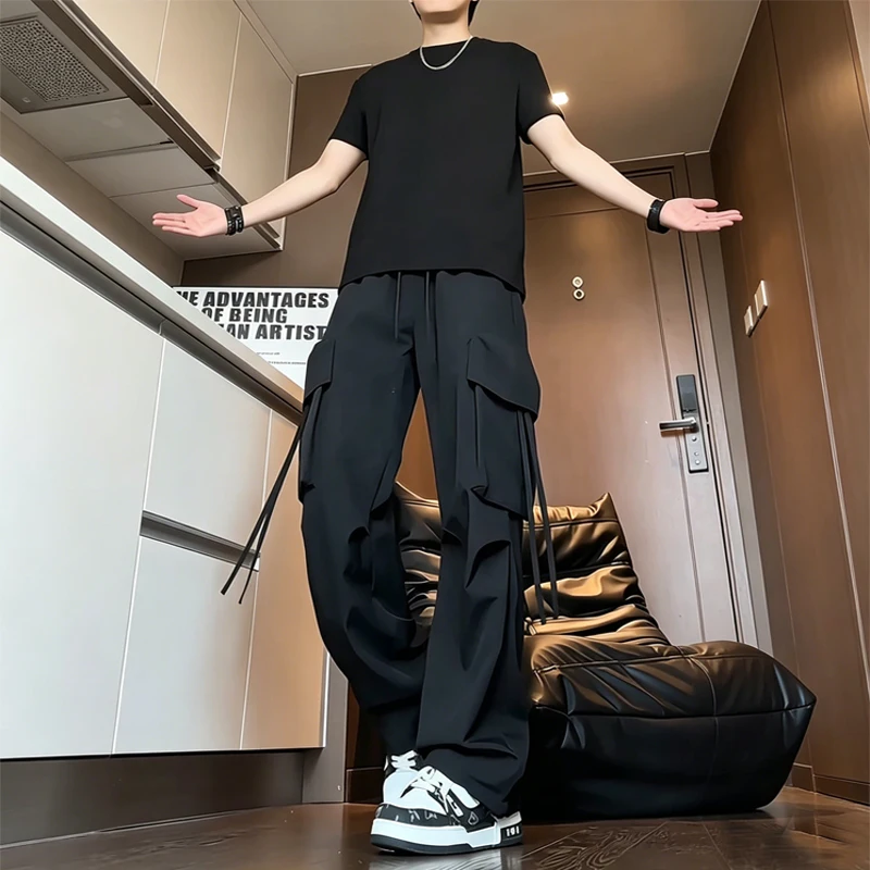 

Street Style American Functional Cargo Pants Men Women Spring Summer Thin Large Pocket Handsome Straight Casual Work Long Tro...