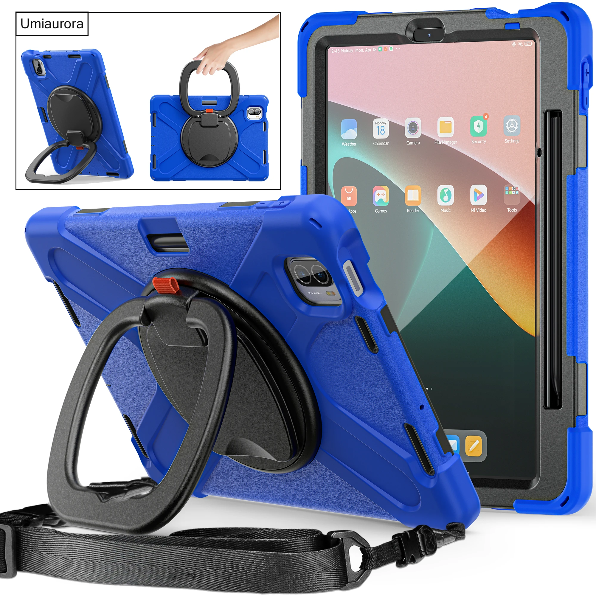 Heavy Duty Armor Case For Xiaomi Mi Pad 5 MiPad 6 Pro 11 Inch 2023 Rotating Hand Ring Shoulder Strap Kickstand Shockproof Cover