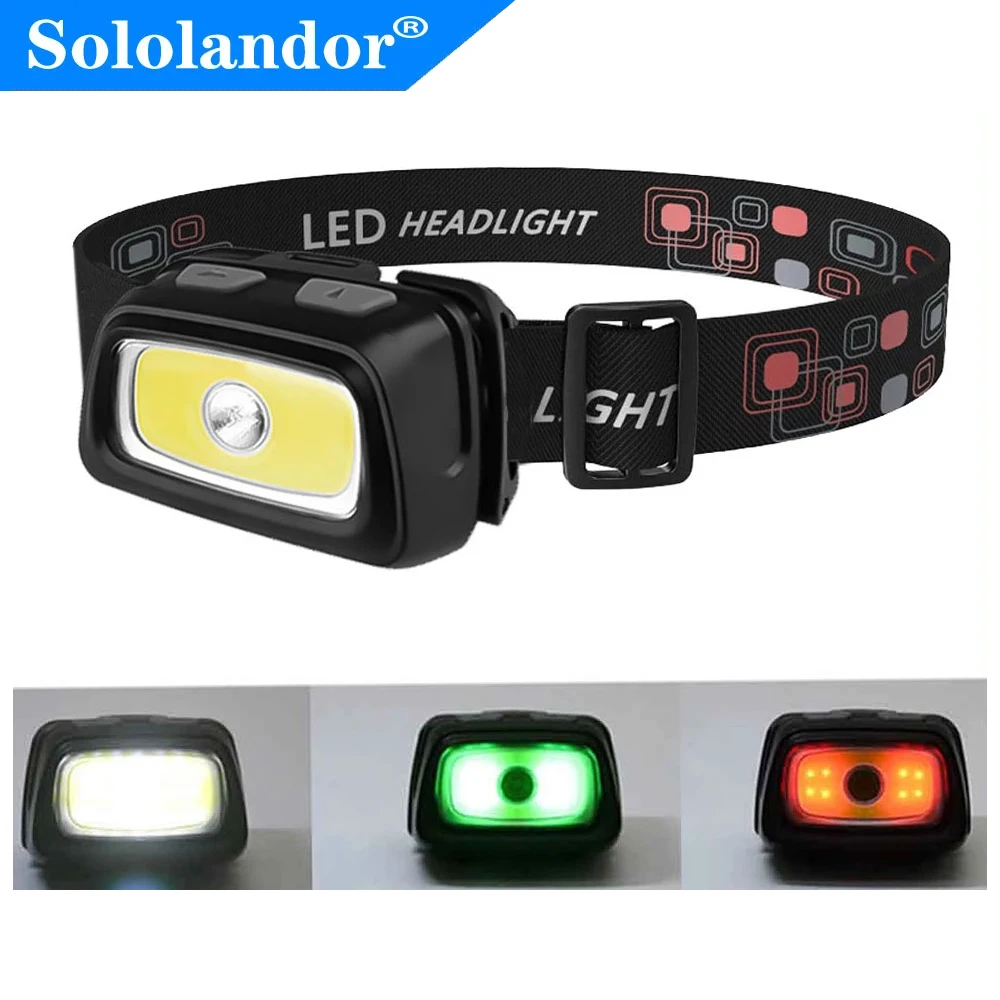 SOLOLANDOR Mini Headlamp 200LM LED Waterproof IPX4 AAA Headlight Red Green 6 Modes Strobe Head Lamp Light Flash Light Torch