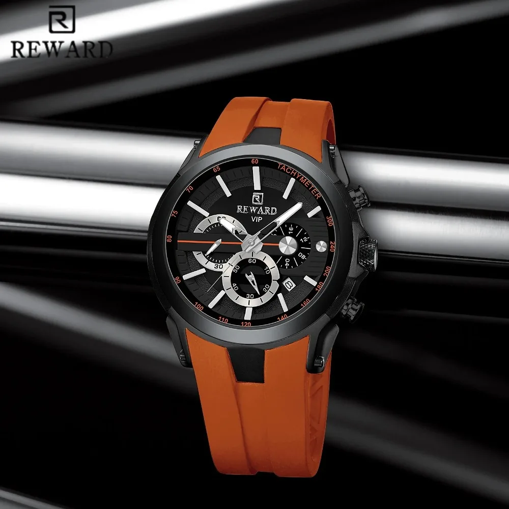 

Reward 83046M Luxury Silicone Quartz Men's Watch Multi Functional Luminous Waterproof Chronograph Calendar Watches for Men Часы