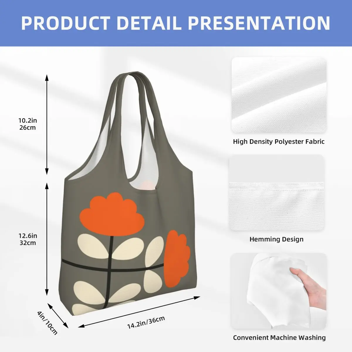 Custom Printing Pattern Cut Stem Tote Shopping Bags Recycling Canvas Shoulder Shopper Orla Kiely Bags Photography Handbags