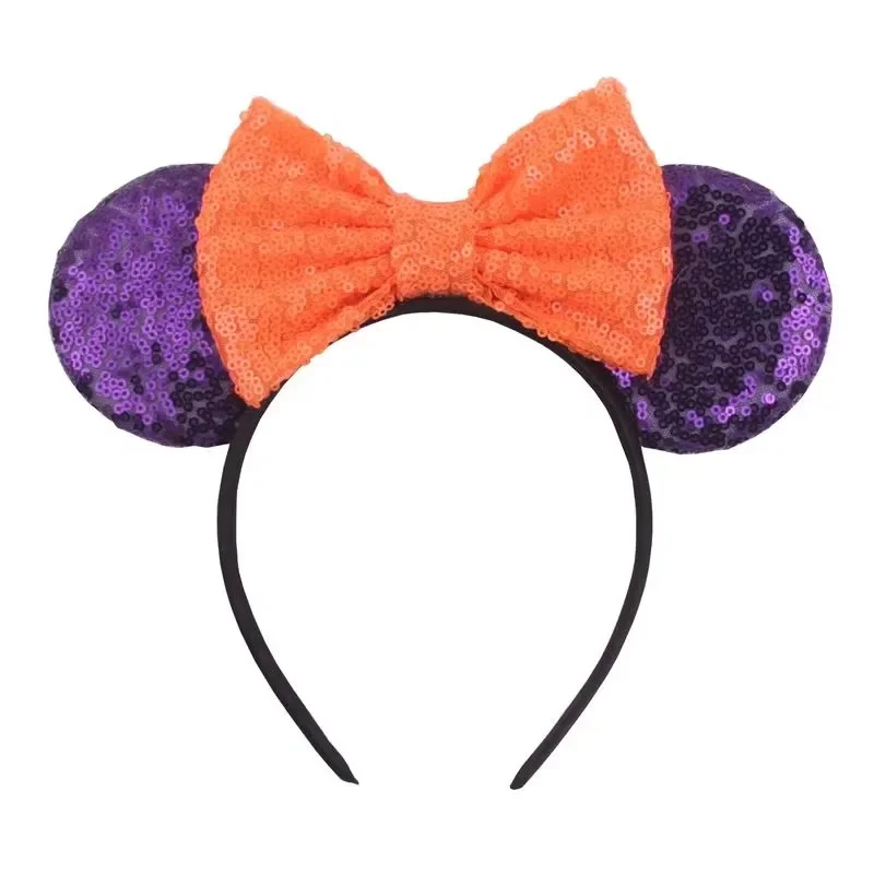Hot Sale Female Halloween Plaided 5 Inches Bow Sequin Mouse Ears Headband Festival Decoration Headwear