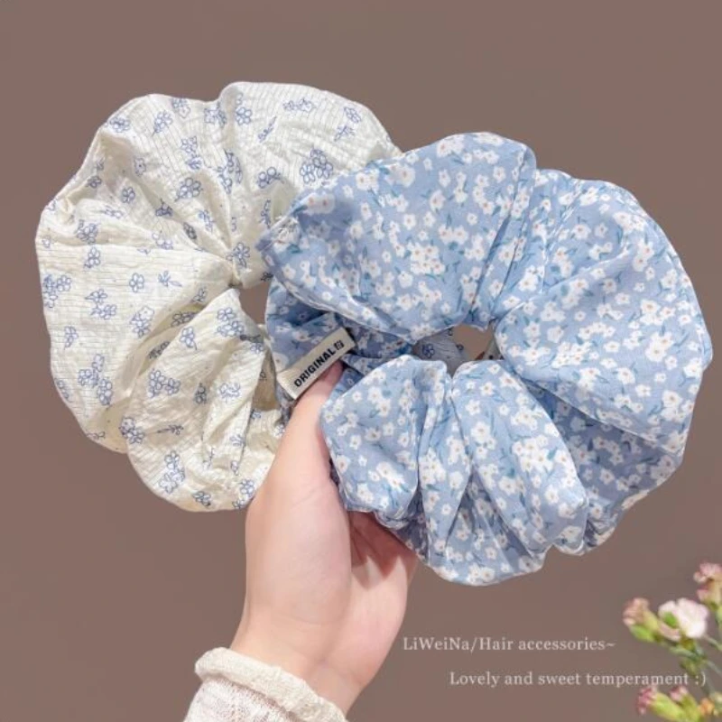 رباط شعر كوري حلو صغير من الزهور الطازجة والأمعاء الغليظة، ربطة شعر مرنة عالية، حبل ربطة رأس، إكسسوارات شعر على شكل زهرة الرأس