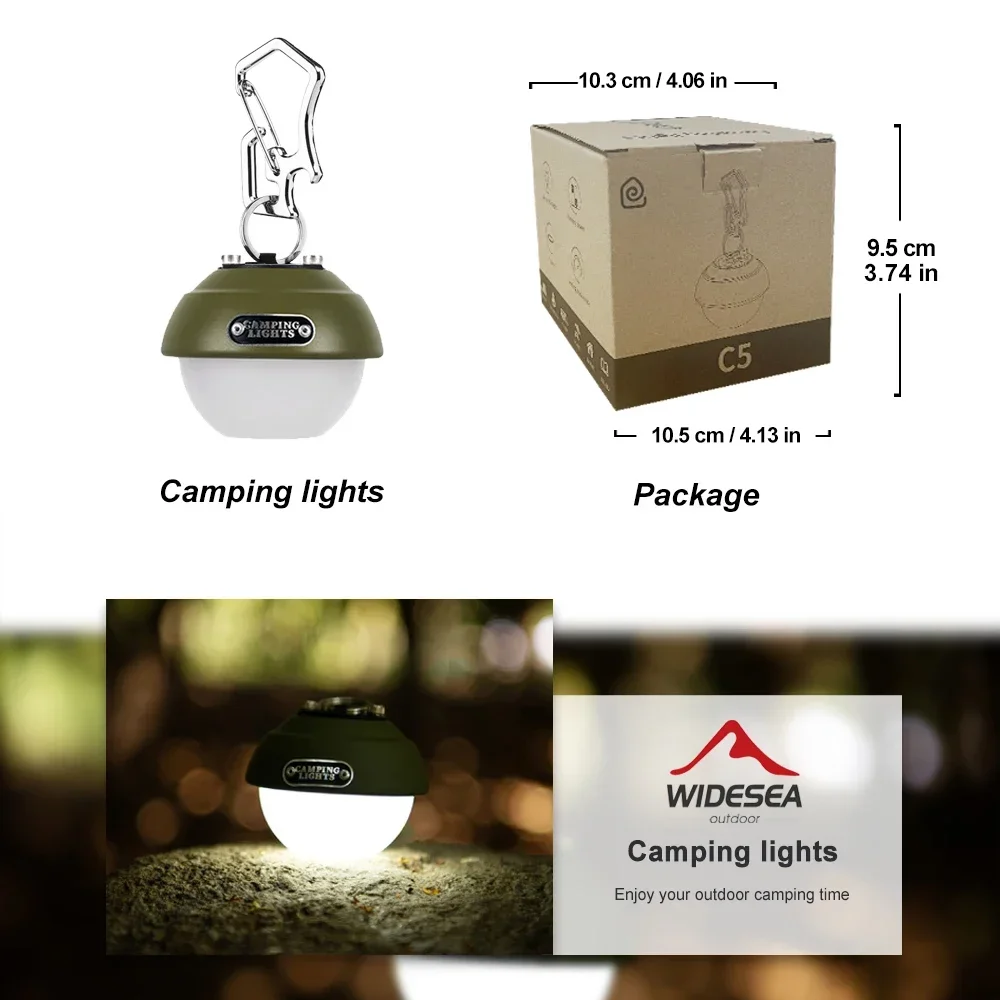 Widesea Camping Light Mini Led Lamp Outdoor Portable Hook Hanging Waterproof Charging Lighting Backpack Tent Hiking Supplies