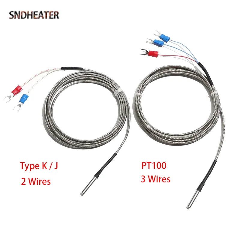 SNDHEATER Type K J PT100 Stainless Steel Temperature Test Thermocouple 4x30MM Sensor Probe 1M 2M 3M 4M 5M Shielded PTFE Wire