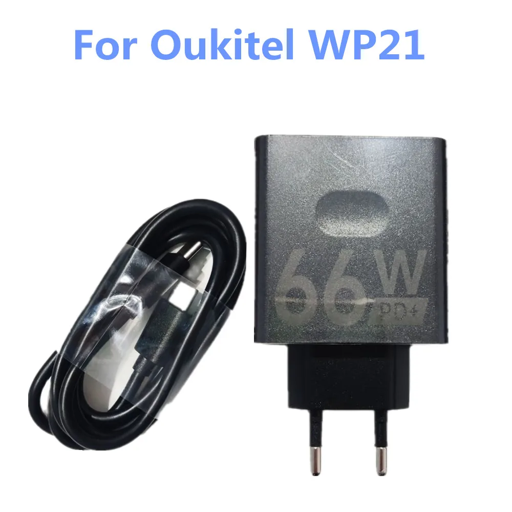 For Oukitel WP21 Cell Phone 66W Fast Charger EU Power Adapter+Type-C USB Cable Data Line