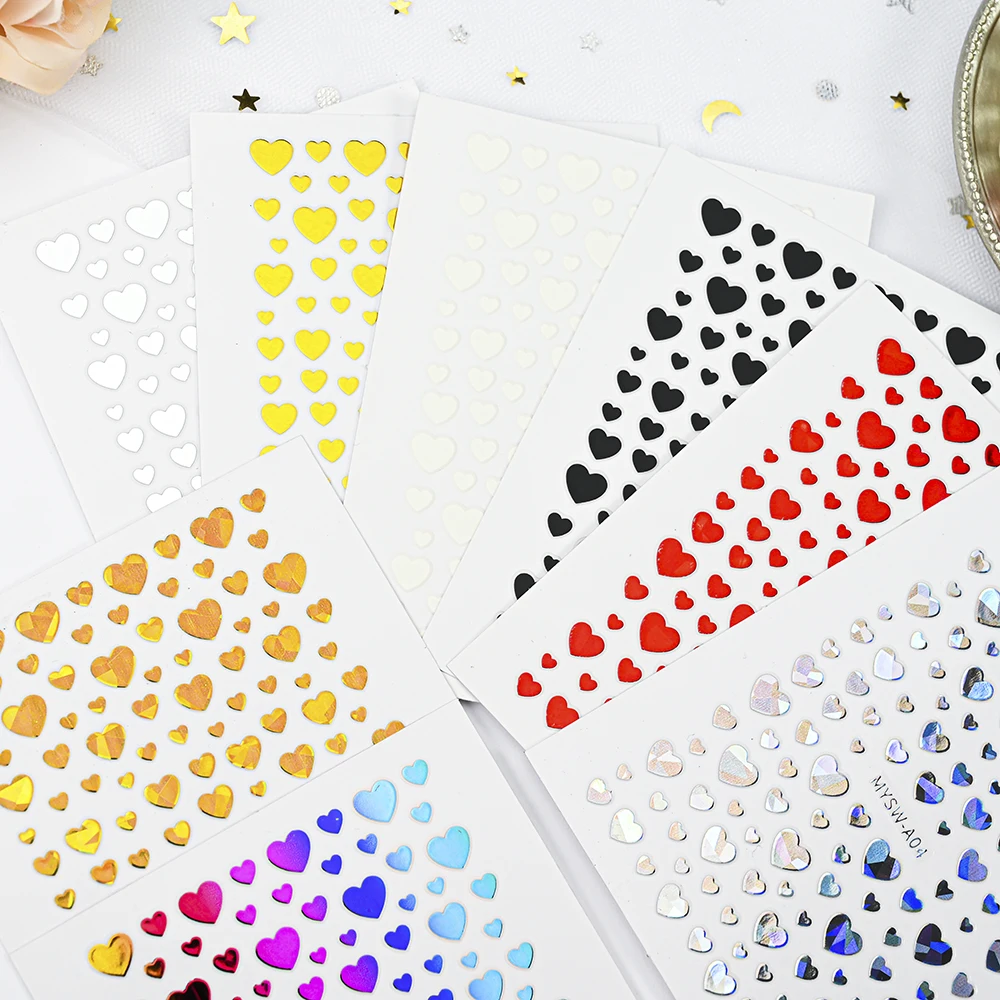 ハート型の粘着ネイルステッカー,赤,黒,金,銀,スライダー,バレンタインデー,デート,甘いマニキュア,装飾,1枚