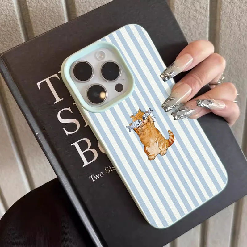 Cute Striped Kitten Fish Design Phone Case For iPhone 17 Pro Max 15 14 13 12 Pro 11 16 Plus 17 Air X XR XS Max Soft TPU Cover - view 5