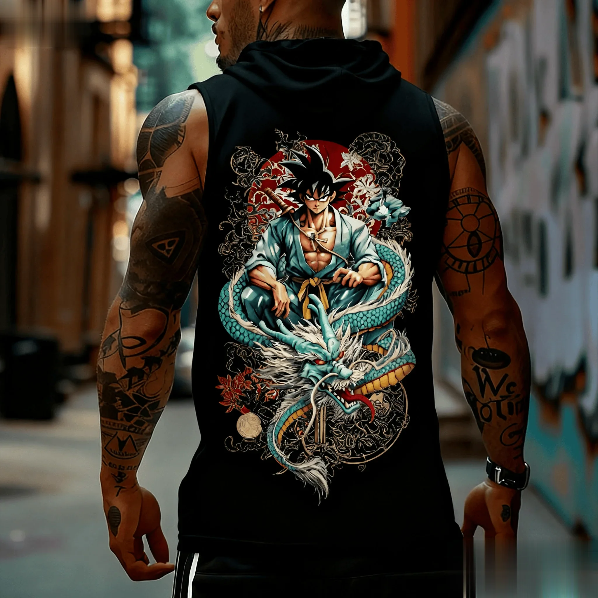 Dragon Ball Goku Anime Canotta da uomo Estate senza maniche Camicia con cappuccio Streetwear Casual Muscle Graphic Tee Vest Gym Streetwear Top