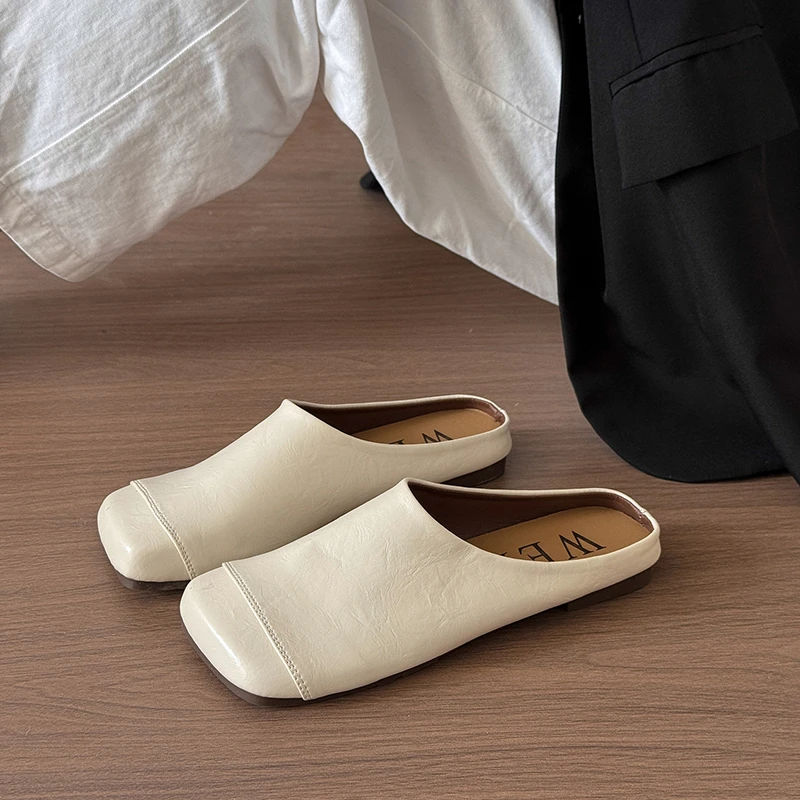 

Vintage Versatile Women's Closed-Toe Mules - Lazy Comfortable Flat Casual Slip-On Square Toe Outdoor Sandals
