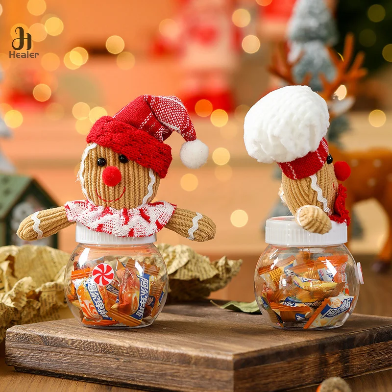 Christmas Gingerbread Man Candy Jar Cookies Snack Transparent Airtight Storage Jar Mini Gifts Case Cute Xmas Decoration