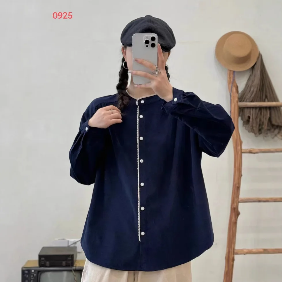 

Готовый запас] Высококачественная женская блузка из 100% хлопка, рубашка с кружевными оборками, повседневные вельветовые рубашки с длинными рукавами, осенние блузки, топ