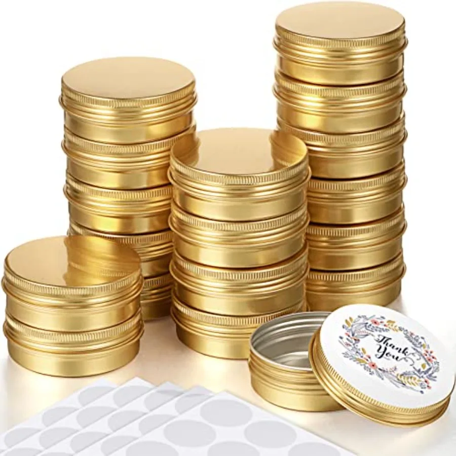 

2 oz 120 Pcs Metal Round Tins Salve Tins with Screw Lid Metal Jars Aluminum Cans Containers 20 Sheets Stickers for Mom Gift DIY