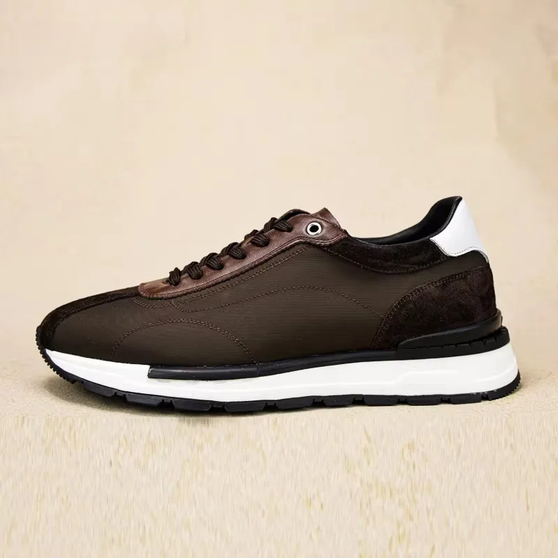 

Designer Luxury Men Sport Casual Shoes Genuine Leather Splicing Thick Soled Trendy Comfortable Commute Male Sneakers Flats