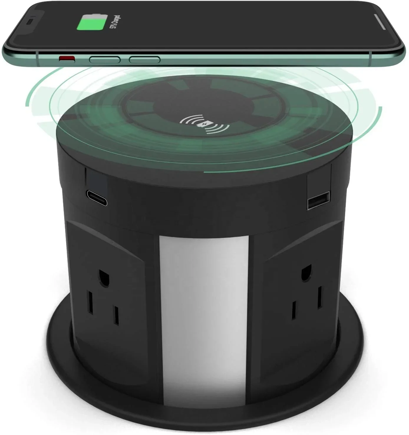 Automatic Pop up Outlet Wireless Charger Power Strip Surge Protector Recessed Outlet 4 US Plug +2 USBA+2USB-C charging port