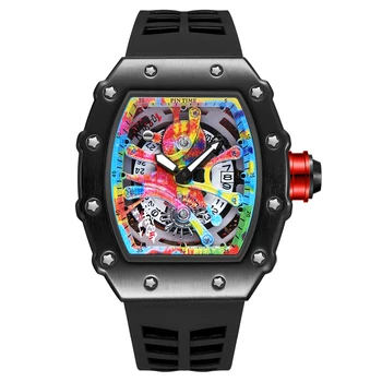 Mode Mannen Quartz Horloges Kongo 68-01 Graffiti Dial Auto Datum Lichtgevende Hand Siliconen Band Sport Polshorloge