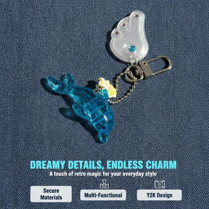 Vintage Y2K Korean Dolphin Keychain Cute Cartoon Pendant for Schoolbag Hanging Decor Holiday Souvenir Gift