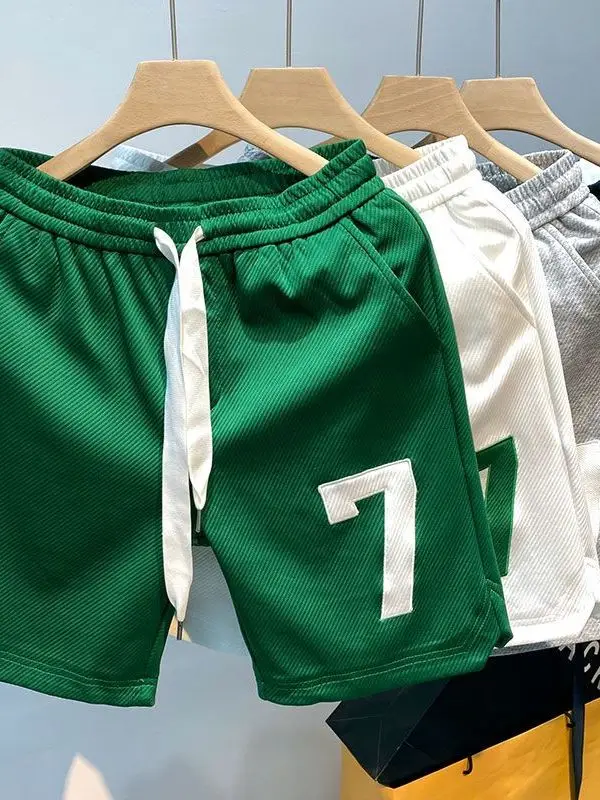 

American Sle Letter Embroidery Sports orts Men's Loose Fit Five-Quarter mid Waist Straight Leg Summer Casual Pants