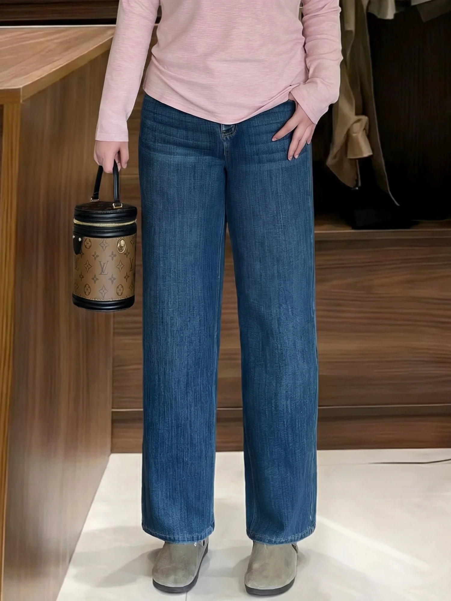 

plus Size Women's Fashionable Fleece Lined Harlan Jeans High Waist Cotton Blend Nine Tenths Length Pear Shaped Body Fit 16740F