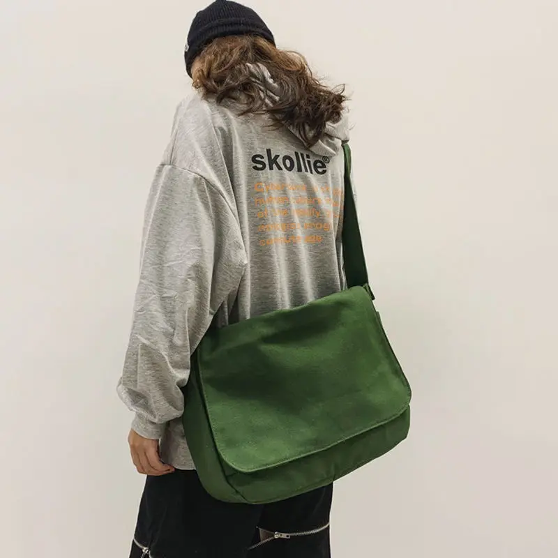 Ins Japanese Harajuku Large Capacity Canvas Bag Female Casual Work Style Postman Bag Korean Student One Shoulder Messenger Bag