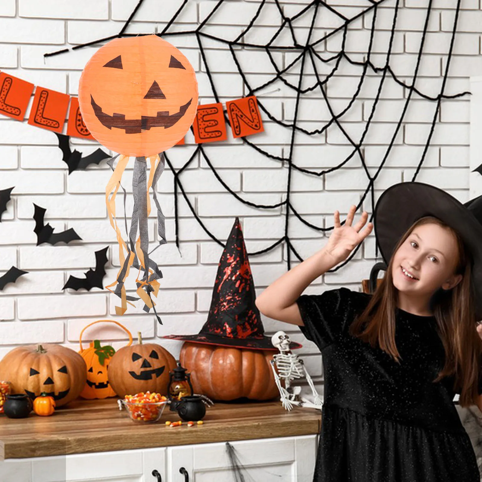 

10 Pcs Pumpkin Paper Lanterns Decor Artificial Pumpkins Decorated Halloween Decorations Pendant