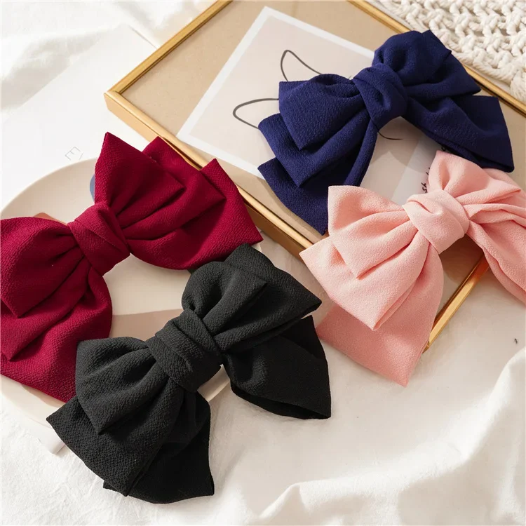 New All-match Pure Color Cloth Three Layers Fashion Big Bow Hairpin Spring Clip Barrettes Women Girls Hair Accessoriesr Headwear