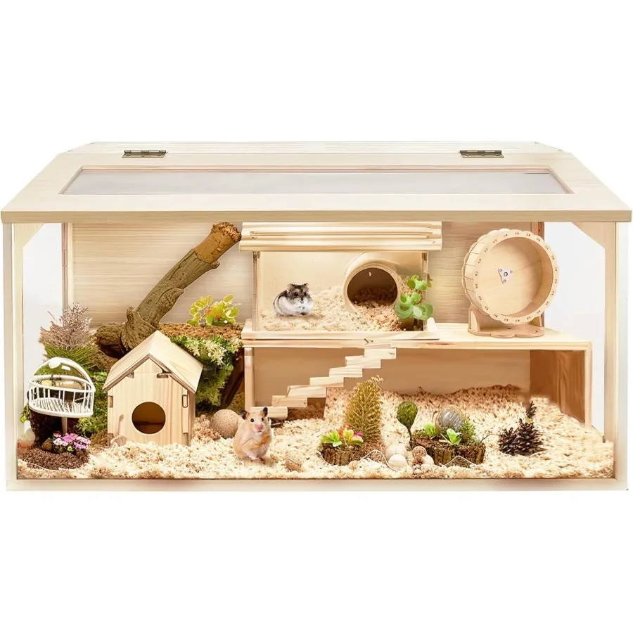 قفص هامستر مقاوم للمضغ للفئران والفئران، سطح قابل للفتح مع صفائح أكريليك، موئل هامستر، مدمج صلب 32 لتر × 16 بوصة عرض × 16 بوصة ارتفاع #1