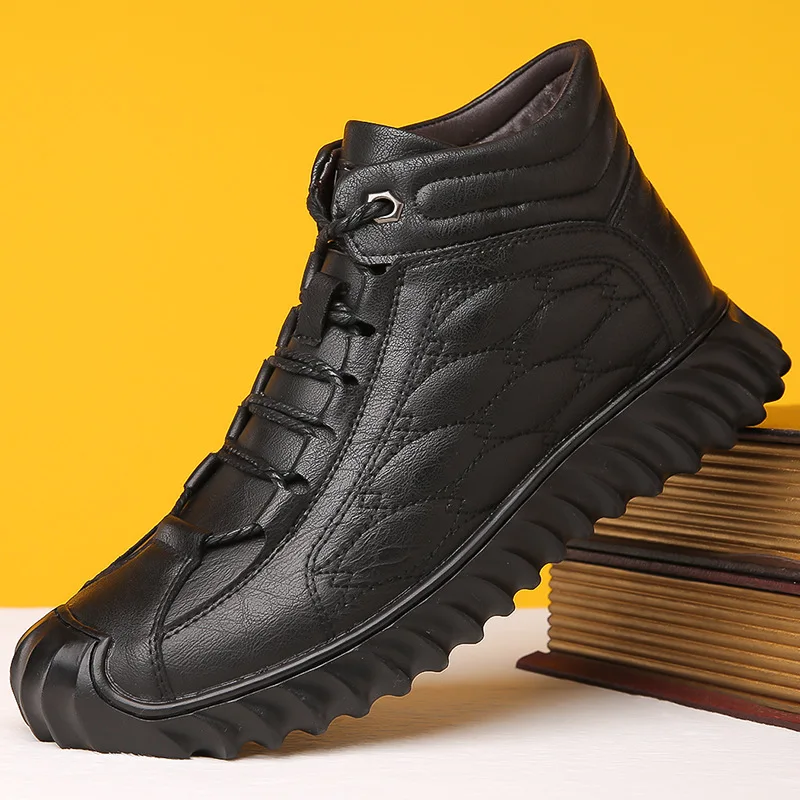 

2025 Winter Big Size Cotton Shoes for Men Solid Color Fashion Casual New Designer Shoes Male Low Top Cow Leather Ankle Boots Man