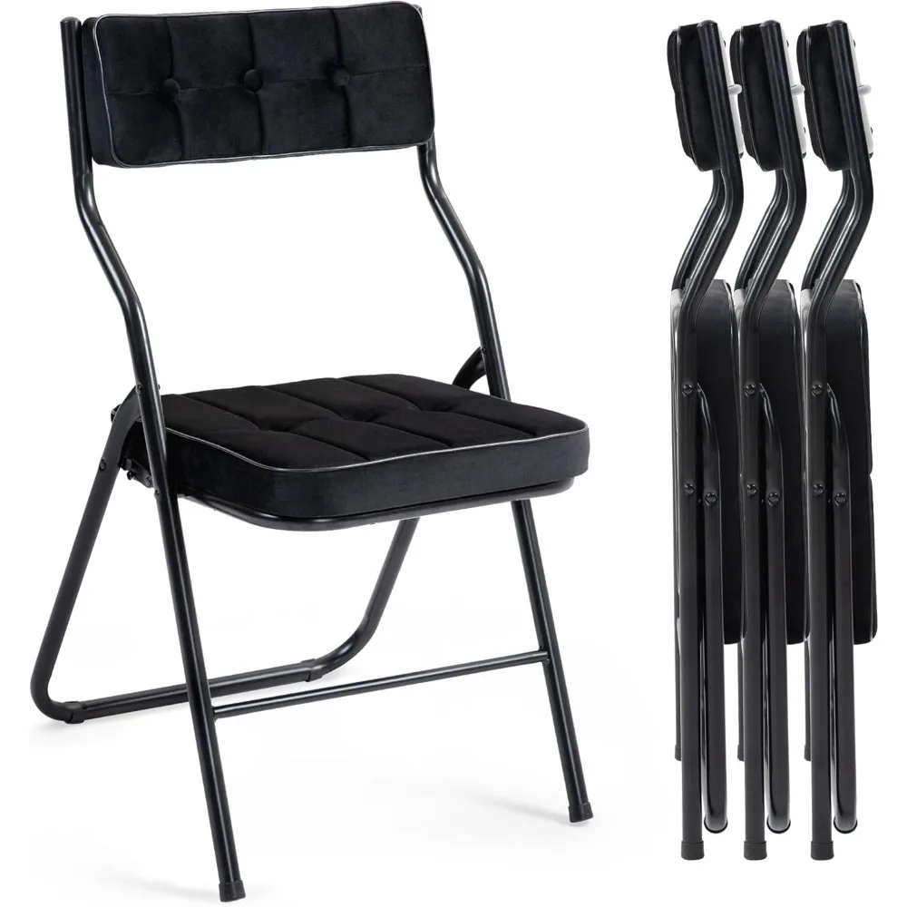 

Padded Folding Chairs 4 Pack - Foldable Dining Chair with Cushion, Portable and Assembled Extra Seat for Guests Kitchen Office