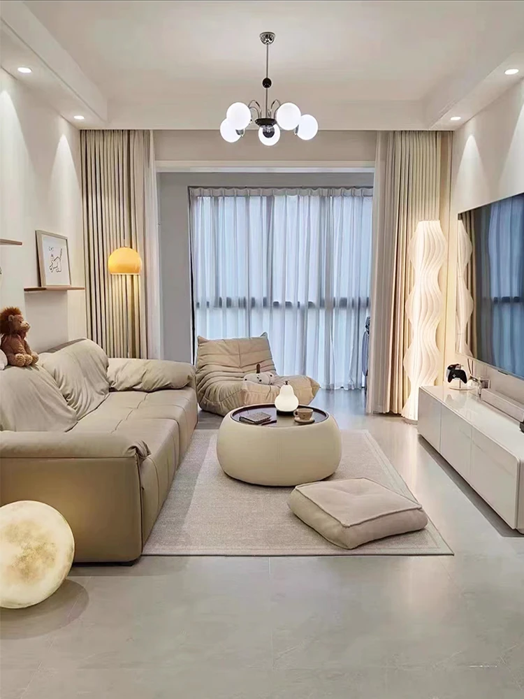 طاولة قهوة مستديرة بالرياح الكريمية لغرفة المعيشة، شقة صغيرة، تخزين منزلي، حديث وبسيط، مصنوع من الجلد الفاخر #2