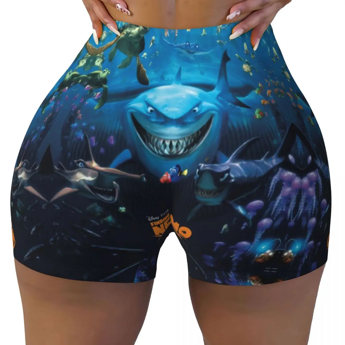 Custom Finding Nemo Shark Workout Volleyball Biker Shorts Women's Gym Yoga Shorts