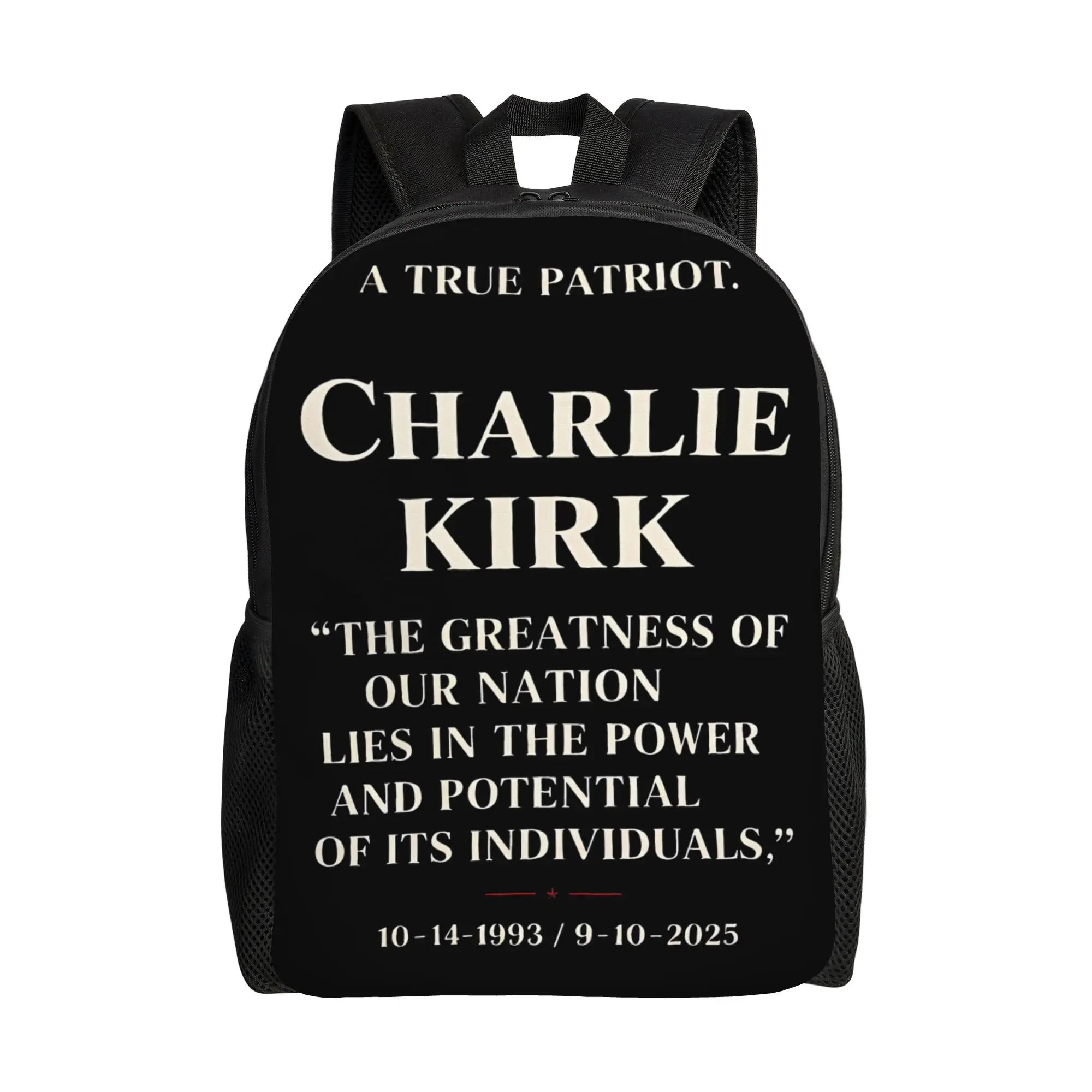 

Классический рюкзак Charlie Kirk A True Patriot RIP для активного отдыха, учебы и работы, с цитатами о свободе, для мужчин и женщин, для ноутбуков, из холщовой ткани