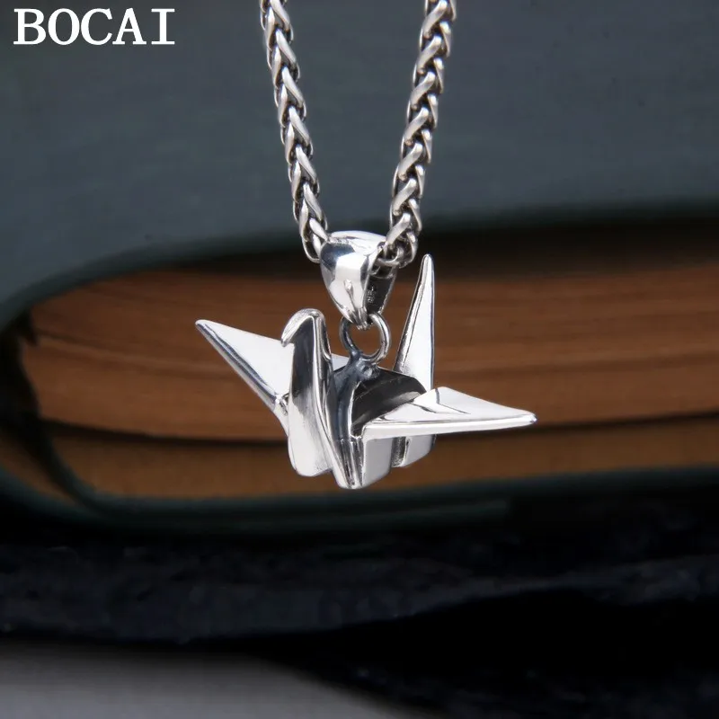 

BOCAI NEW S925 Pure Silver Simple And Cute Thousand Paper Crane Pendant