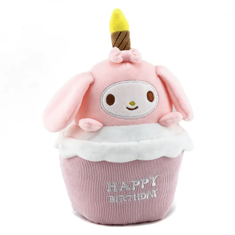 Sanrio Kuromi Melody Pom Pom Purin CinnamorollLotso Pochacco Hanton เค้กวันเกิดเพลงตุ๊กตา Plush ร้องเพลงเทียนเรืองแสงตุ๊กตา