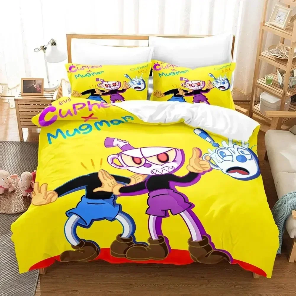 

3D Print Cartoon Mugman Cuphead Comfortable Duvet Quilt Cover Pillowcase Bedding Set Children Bedroom Decoration Home Textile