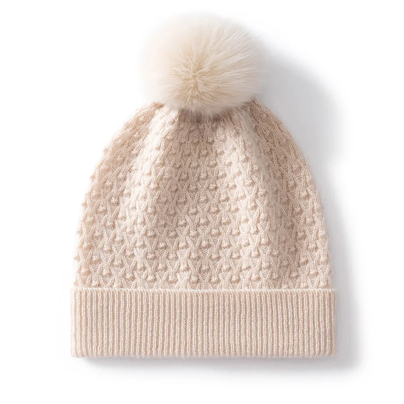 قبعة صوفية كشمير 100% للسيدات الأكثر مبيعًا لخريف وشتاء، قبعة كشمير محبوكة مريحة ودافئة بلون سادة #2