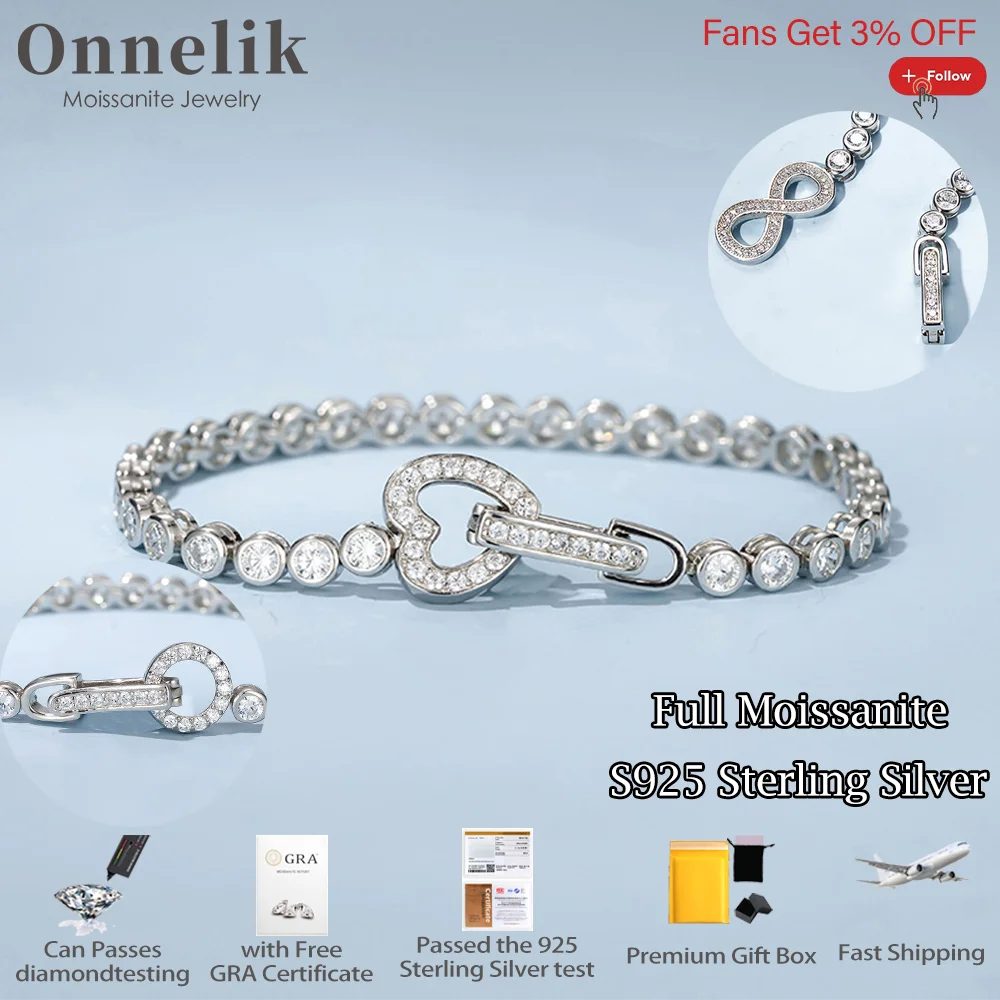 

Onnelik Full 3mm High Carbon Diamond Bubble Bracelet for Woman Sparkling S925 Sterling Sliver Party Engagement Wedding Jewelry