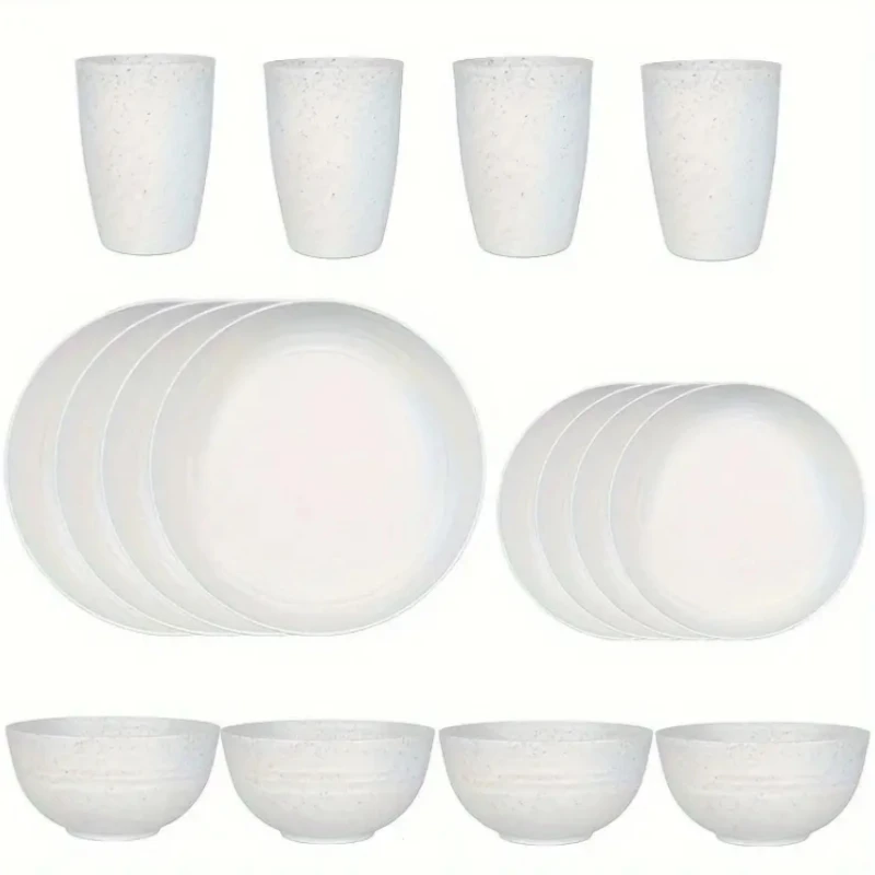 16 pieces of kitchen plastic wheat straw tableware set, a modern tableware set that is not easy to break