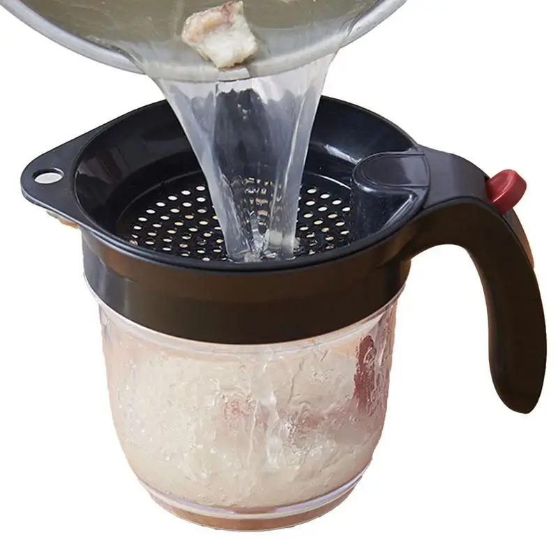 Fat Separator with Easy Bottom Release, Fat Gravy Separator with Strainer, Make Fat-Free Broth for Gravy, Soups and Sauces