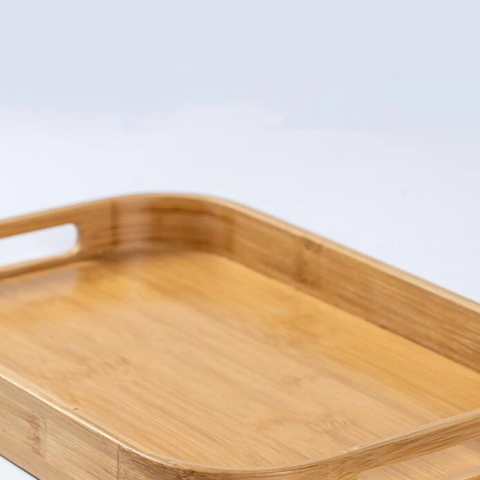 エレガントな竹製トレイ、丸みを帯びた角を持つ長方形サービングプラッター、お茶、コーヒー、フルーツ、キッチンの装飾に