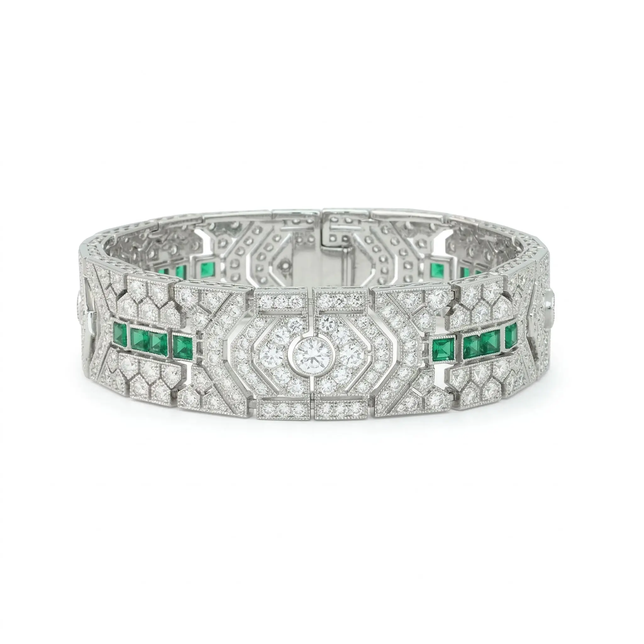 

Antique Art Deco Artificial Emerald Bracelet Gorgeous Women's 925 Sterling Silver Statement Fine Jewelry Anniversary Party Gifts