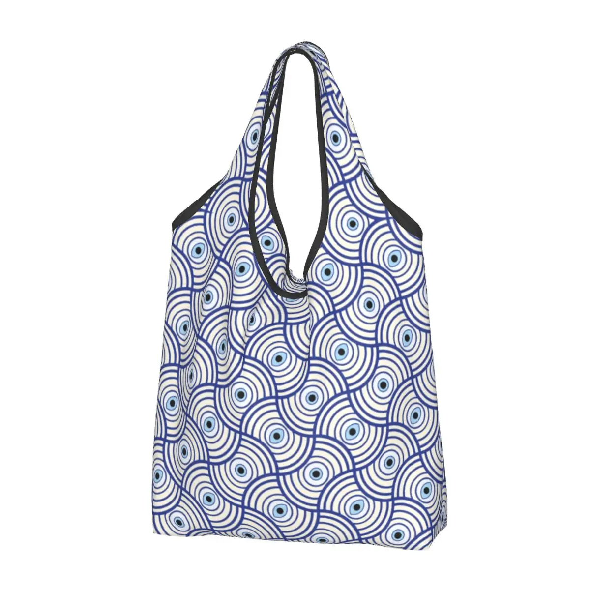 Custom Evil Eye Groceries Shopping Bag Custom Shopper Tote Shoulder Bag Large Capacity Portable Mediterranean Culture Handbag