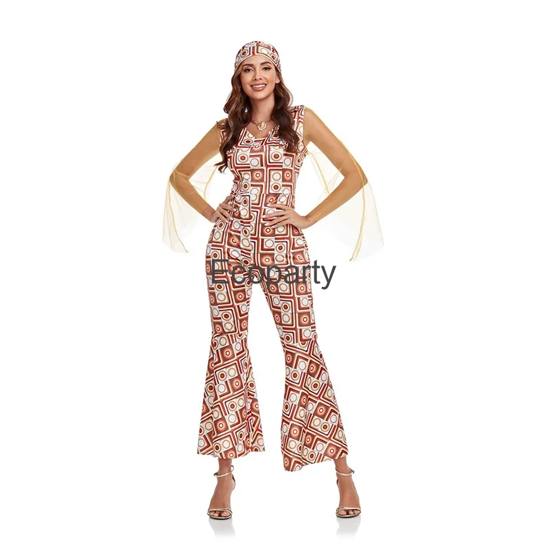 New Women 70s Disco Hippies Costume Sexy Vintage Jumpsuit Outfits Lady Halloween Music Festival Party Singer Stage Show Costumes