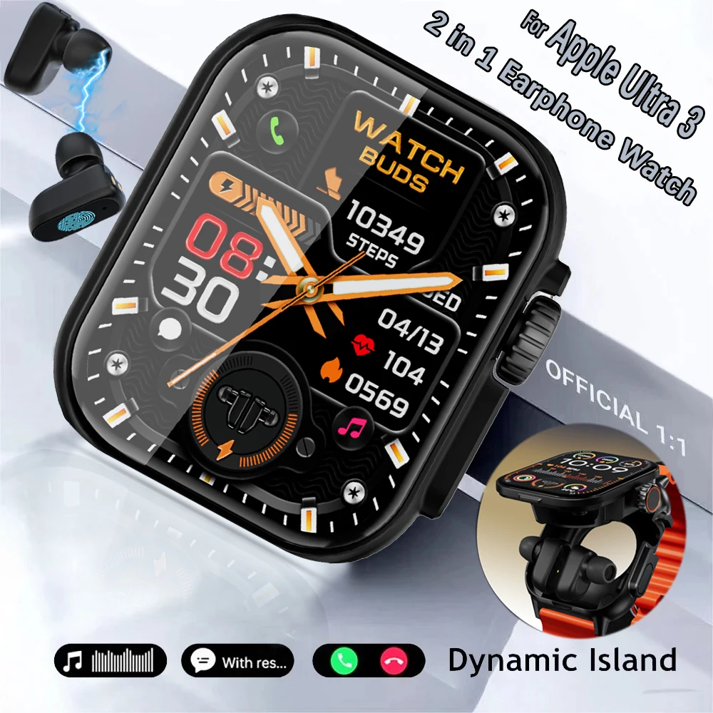 2025 New Smart Watch 2 in 1 With Earphone Smartwatch Bluetooth Call Men Watch GPS Track Heart Rate Monitor Play Music SmartWatch