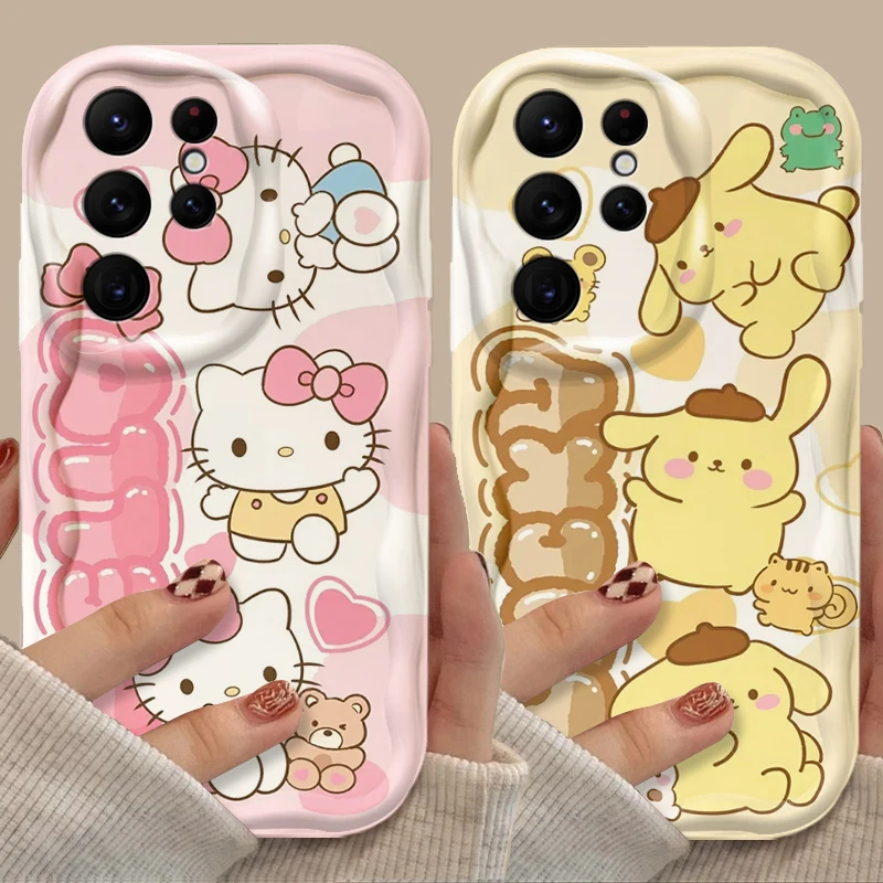 3D Wave Case For Samsung Galaxy S24 Ultra S23 S22 Plus S21 S20 FE A25 A55 A35 A15 A16 A05 A05S A06 Cute Hello Kitty Back Cover