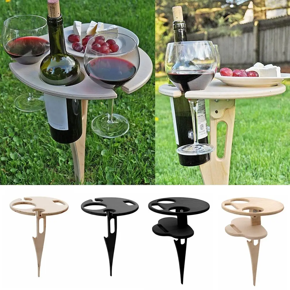 Practical Foldable Wooden Wine Stand Round Reusable Table Bottle Holder Sturdy Portable Outdoor Wine Table Camping