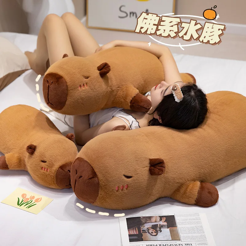 Kawaii كابيبارا ألعاب من نسيج مخملي محشوة كابيبارا رقيق دمية طويلة النوم مخدة ناعمة وسادة أريكة النوم ألعاب أطفال هدية