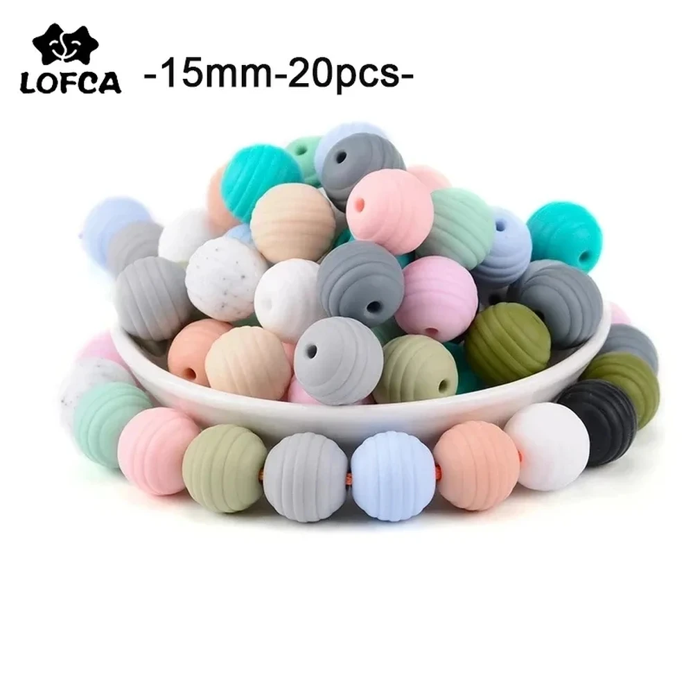 LOFCA 20pcs Beehive Silicone Beads Round Food Grade Spiral Beads 15mm DIY Threaded BPA Free Beads bracelets Necklace keychain