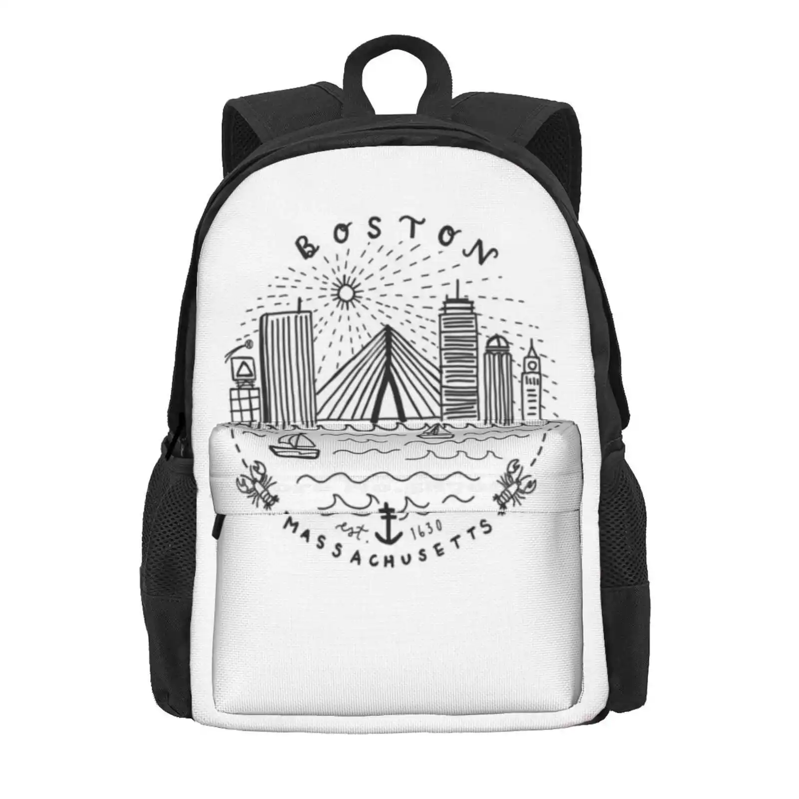 Boston Mass Skyline Collage Hot Sale Schoolbag Backpack Fashion Bags Skyline City Hometown Boston Mass Boston Harbor Boston